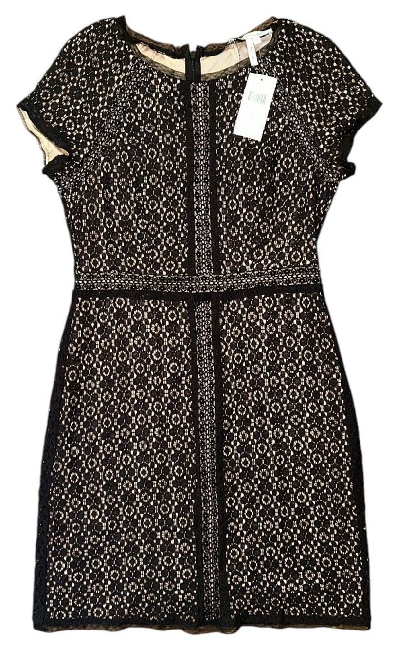 NWT Max and Cleo Black Lace Cap Sleeve Fitted Sheath Dress Size 8 MSRP $128